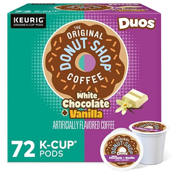 The Original Donut Shop Duos White Chocolate + Vanilla, Keurig Single Serve K-Cup pods, 12Count(pack of 6)