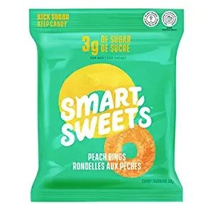 Peach Rings, 1.8 Oz Bags (Box of 12), Candy with Low-Sugar (3g) and Low-Calories (80)- Free of Sugar Alcohols and No Artificial Sweeteners, 12 Count