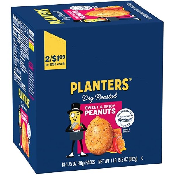 Planters Sweet and Spicy Dry Roasted Peanuts, 1.75 oz. (18-Pack)