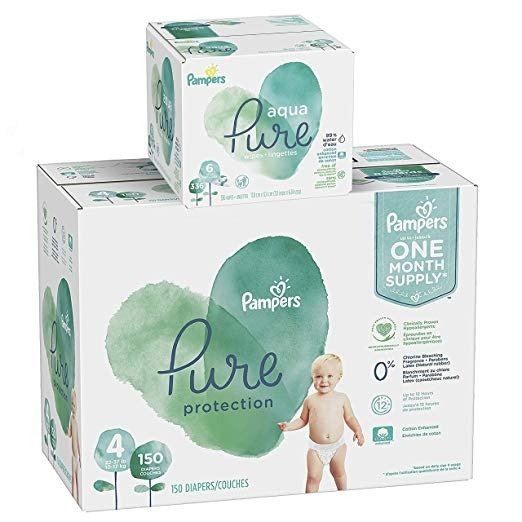 Pure Protection Diapers Size 4 150 Count with Aqua Pure 6X Pop-Top Sensitive Water Baby Wipes - 336 Count
