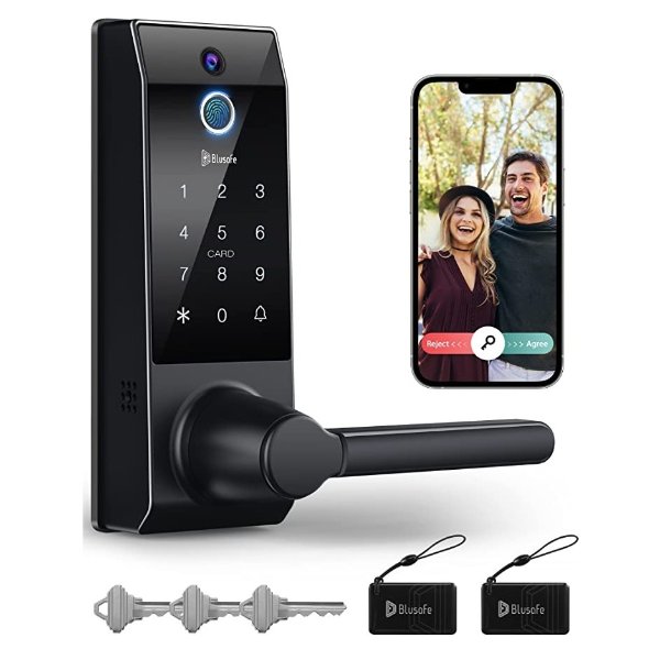 Blusafe Smart Lock, 3-in-1 Camera+Doorbell+Fingerprint Keyless Entry Door Lock