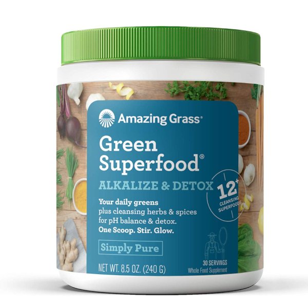 Green Superfood Alkalize & Detox: Organic Plant Based Powder with Active Probiotics, Greens and Wheat Grass, 30 Servings
