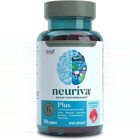 Nootropic Brain Support Supplement - Neuriva Plus Strawberry Gummies (50 count in a bottle) Phosphatidylserine, B6, B12 - Supports Focus, Memory, Learning, Accuracy, Concentration & Reasoning