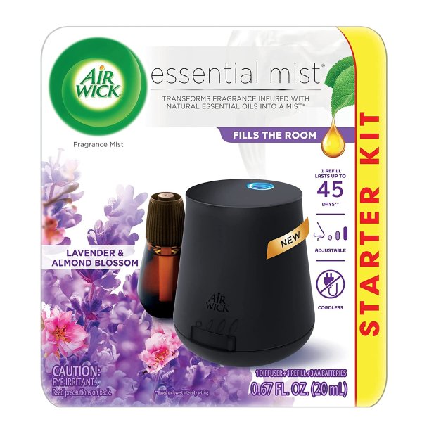 Air Wick Essential Mist, Essential Oil Diffuser, Diffuser + 1 Refill, Lavender and Almond Blossom