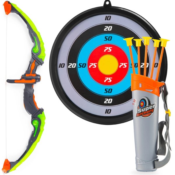 Kids 24in Light-Up Archery Toy Play Set w/ Bow, 3 Arrows, Quiver, Target