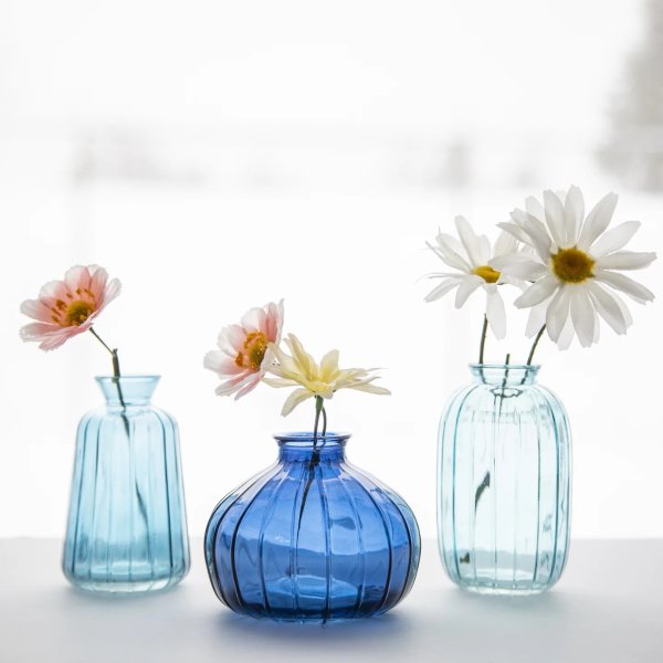 Blue Glass 3-Piece Bud Vase Set