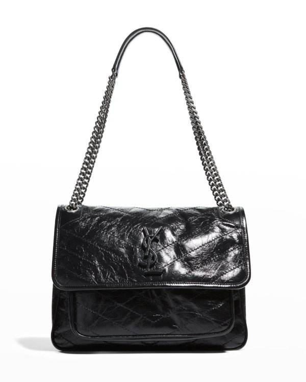 Niki Medium Crinkled Calf Flap-Top Shoulder Bag