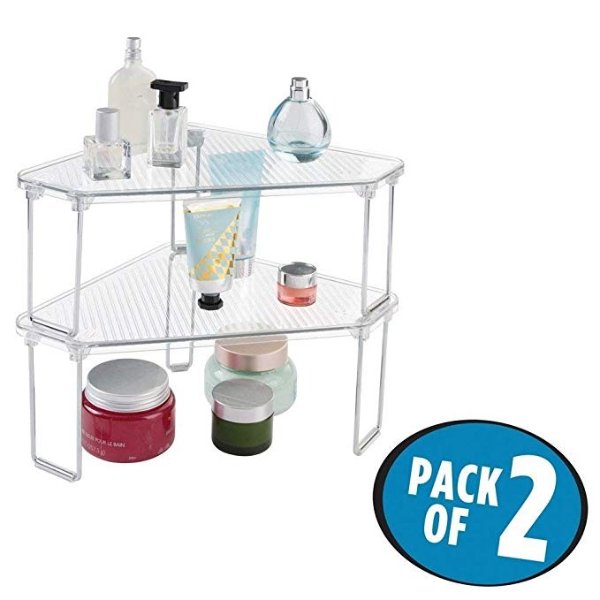 Free Standing Corner Storage Shelf for Bathroom Vanity Counter Top, Cabinet - Pack of 2, Clear