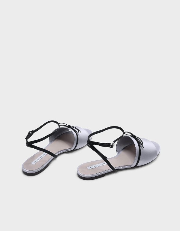 Grey Bow Detail Sandals | CHARLES & KEITH