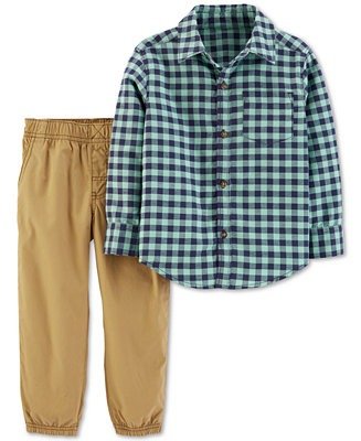 Baby Boys 2-Pc. Cotton Flannel Shirt & Pants Set