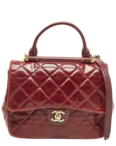 Burgundy Quilted Leather Gold Bar Bag (Authentic Pre-Owned) / Gilt