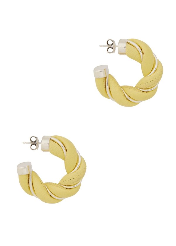 Yellow leather and sterling silver hoop earrings