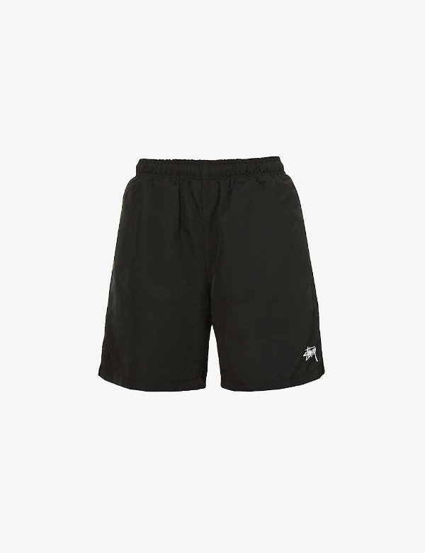 Logo-embroidered mid-rise shell shorts