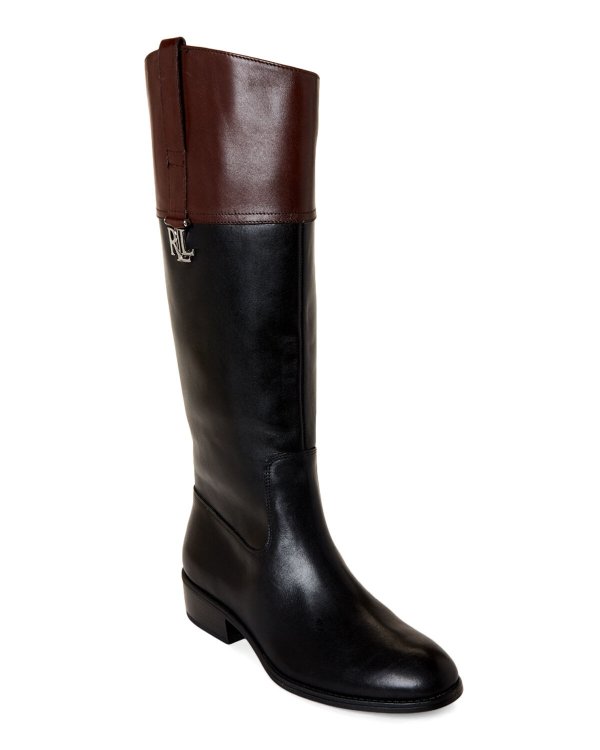 Black & Dark Brown Merrie Leather Riding Boots
