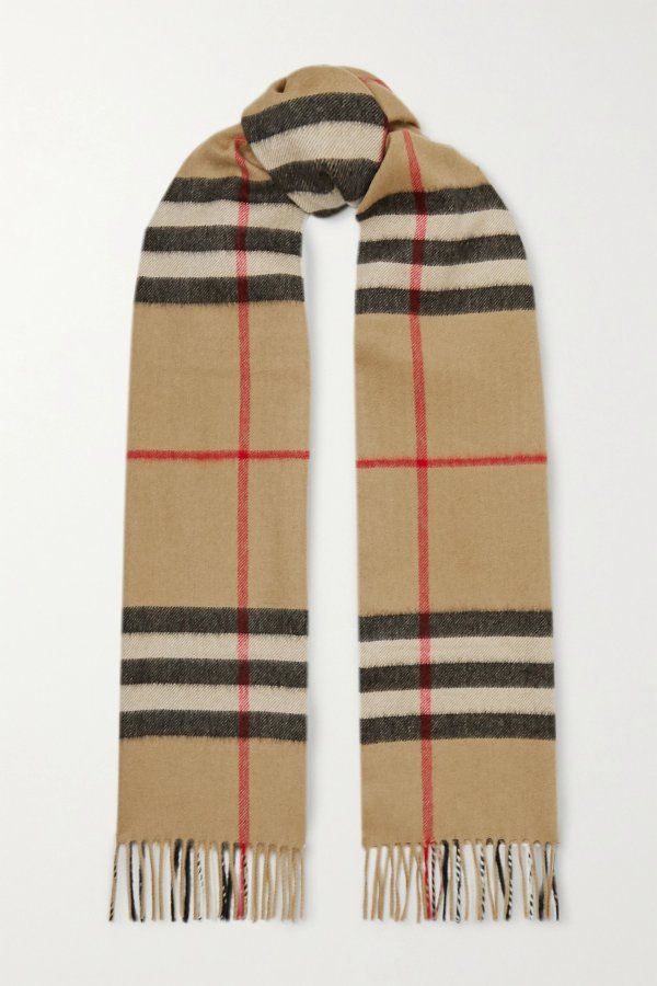 + NET SUSTAIN fringed checked cashmere scarf