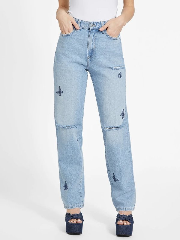 Lourdes Butterfly Destroyed Straight Jeans