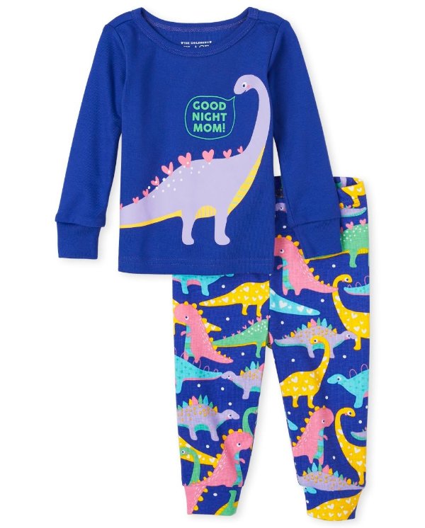 Baby And Toddler Girls Long Sleeve Dino Snug Fit Cotton Pajamas