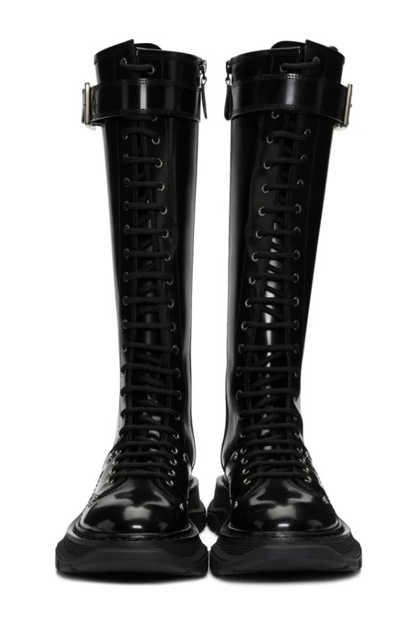Black Tread Lace-Up Tall Boots