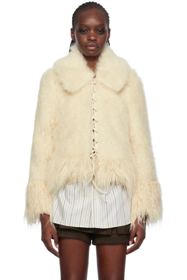 Off-White Paneled Faux-Fur Jacket