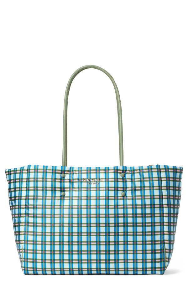 everything large puffy plaid tote
