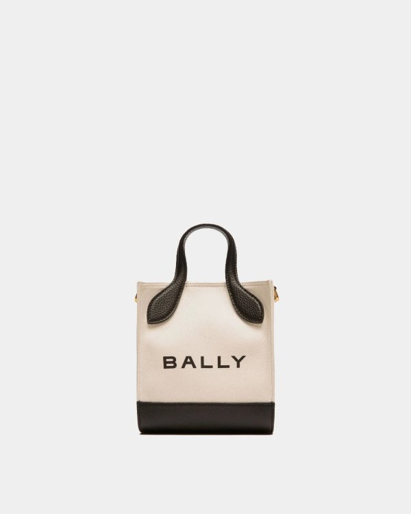 Bar Mini Tote Bag in Neutral And Black Canvas And Leather