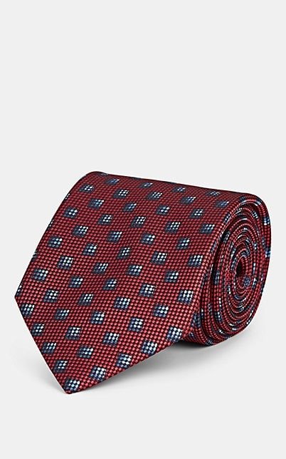 Neat-Square-Print Silk Necktie