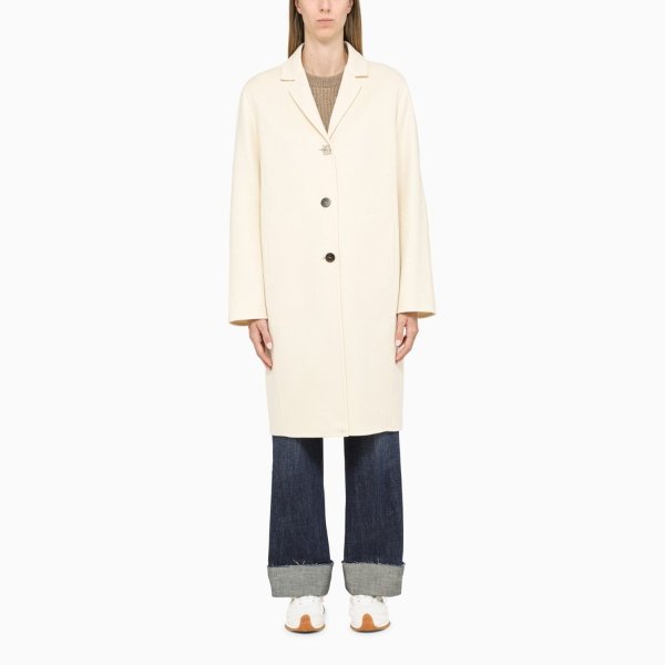 Milk white wool and cashmere single-breasted coat