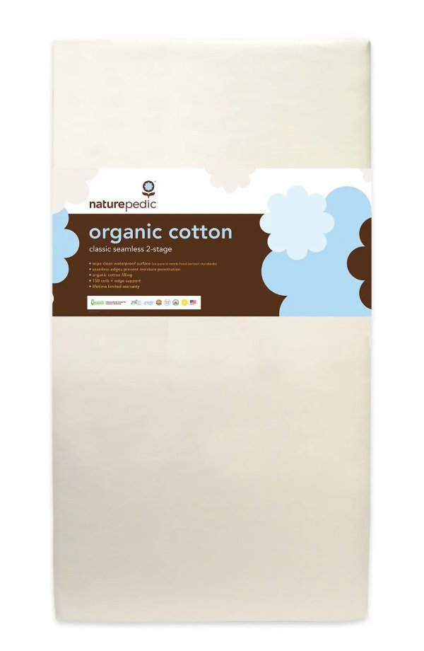 Organic Cotton Classic Seamless 150 Coil 2-Stage Crib Mattress