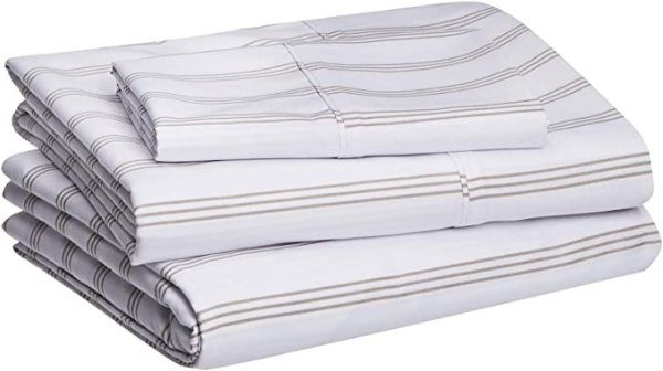 Lightweight Super Soft Easy Care Microfiber Bed Sheet Set with 16" Deep Pockets - Full, Taupe Stripe