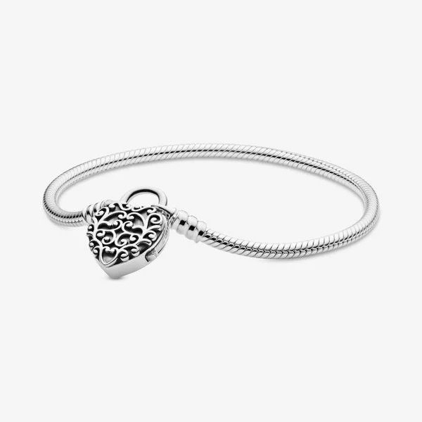 Moments Regal Heart Padlock Clasp Snake Chain Bracelet -
