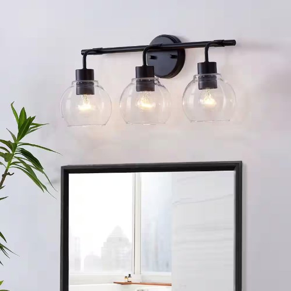 Bubble 22.25 in. 3-Light Matte Black Vanity Light with Round Glass Shades