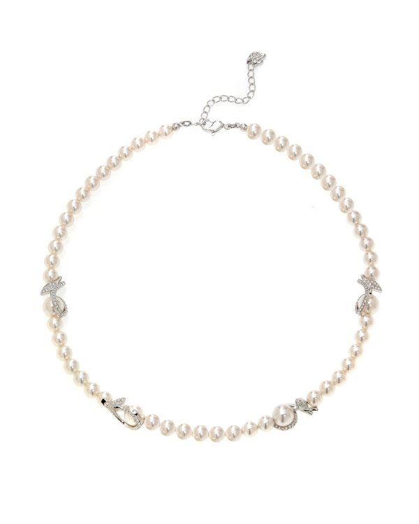 Leonore Rhodium Plated Crystal Pearl Necklace 5409741