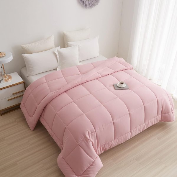 Down Alternative Comforter with Corner Tabs - All Season Quilted King Size 240 GSM Pink Comforter, Machine Washable Microfiber Bedding