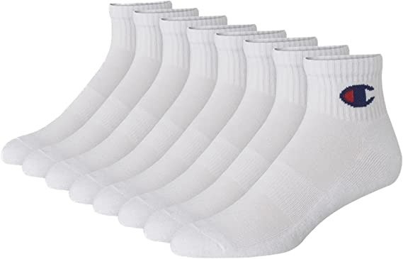 Men's Double Dry Moisture Wicking Ankle Socks 6, 8, 12 Packs Availabe, White-8 Pack, 6-12