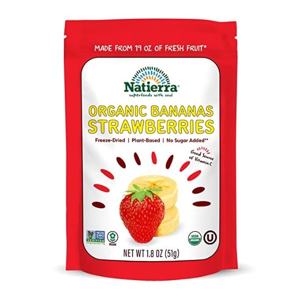 Nature's All Foods Organic Freeze-Dried Bananas and Strawberries | Non-GMO & Vegan | 1.8 Ounce