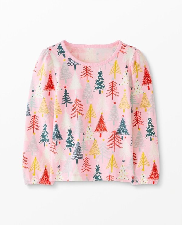 Holiday Print Knit Top In Cotton Jersey