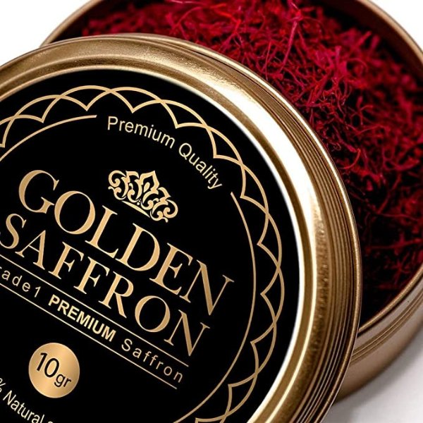 Golden Saffron, Finest Pure Premium All Red Saffron Threads, Grade A+ Super Negin, Non-GMO Verified. For Tea, Paella, Rice, Desserts, Golden Milk and Risotto (10 Grams)