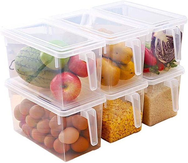 Food Storage Containers with Lids and Handle - Fridge Bins Food Containers Refrigerator Organizer Meal Prep Food Prep Drawer Organizers Transparent