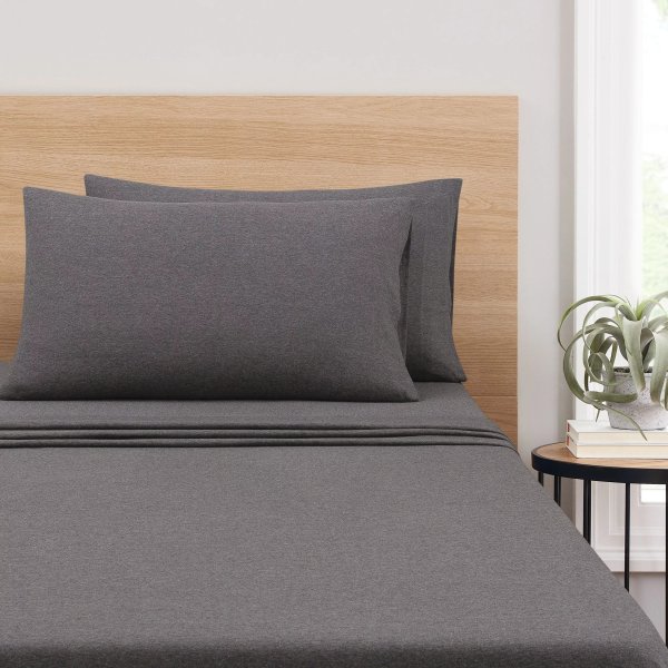 Jersey Cotton Poly Sheet Set, Charcoal, Full, 4 Pieces