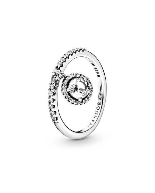 Timeless Elegance Silver CZ Round Dangle Sparkling Ring