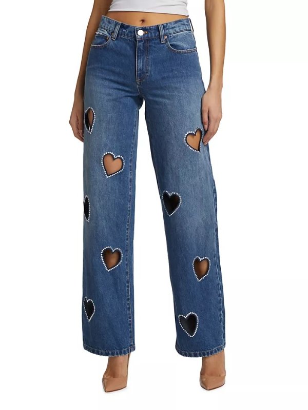 Karrie Heart Cut-Out Mid-Rise Wide-Leg Jeans