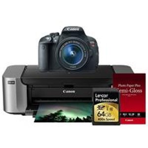 Canon EOS Rebel T5i 18-55 IS II + Pro 100 Laser Inkjet Printer + 50 PackPaper + Lexar 64GB 400X SDHC Card