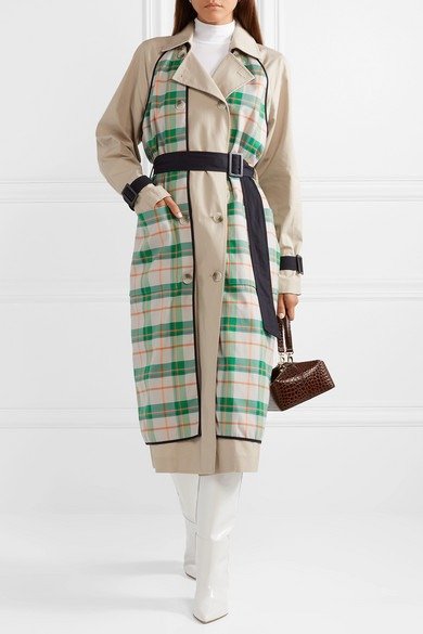 Hani convertible check-paneled cotton-twill trench coat