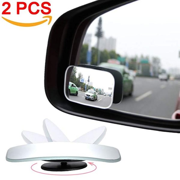 Amfor Blind Spot Mirror, HD Glass Convex Lens Frameless Adjustable Blind Spot Mirror for All Universal Vehicles Car Stick-on Design (2 PCS) (Rectangle)