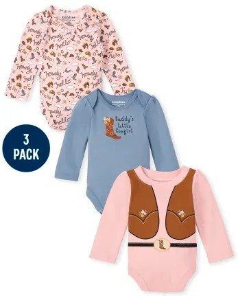 Baby Girls Long Sleeve Cowgirl Bodysuit 3-Pack | The Children's Place - MULTI CLR