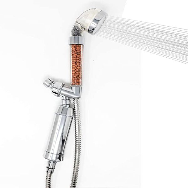 REVIDALIZE Hair Thinning Therapy Filtered Shower Head System with Pulsating LED, Inline-Filter and Ionize Rare Rocks