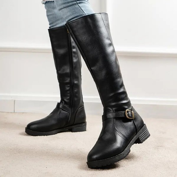 Women's Wide Calf Wear-resistant Riding Boots, Solid Color Zip Back Boots, Women's Footwear - Clothing, Shoes & Jewelry - Temu