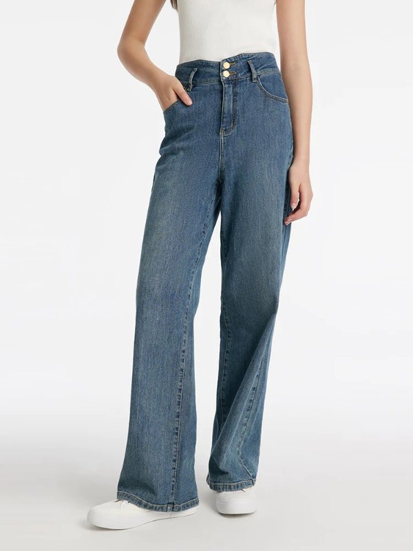 High-Waisted Loose Straight Full Length Women Jeans