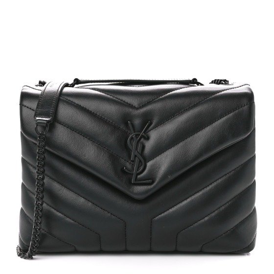 Calfskin Y Quilted Monogram Monochrome Small Loulou Chain Satchel Black