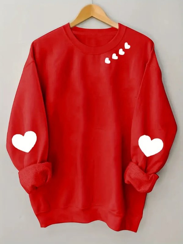 Heart Print Crew Neck Sweatshirt, Casual Long Sleeve Drop Shoulder Sweatshirt, Women's Clothing ,Valentine's Day